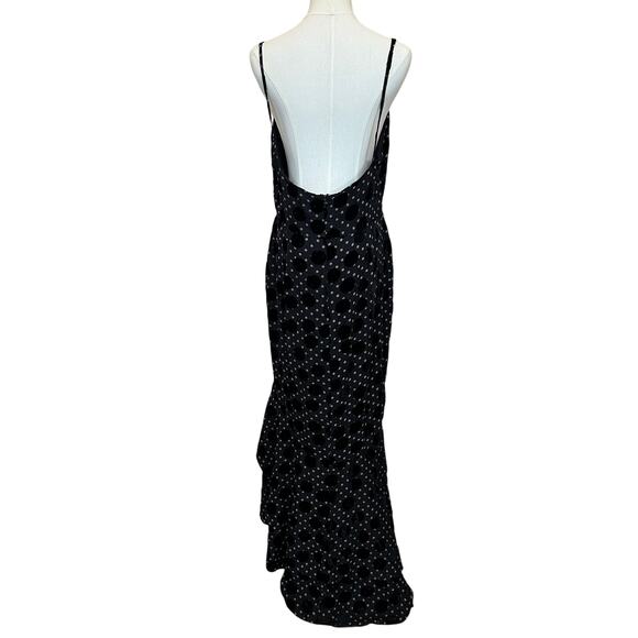 Hutch Black Burnout Velvet Slip Maxi Dress SIZE 0 Polkadot Ruffle Slit Gown $363 - Picture 7 of 12